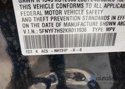 2019 Honda Passport Ex-L из США, поврежденный, VIN 5FNYF7H52KB011936